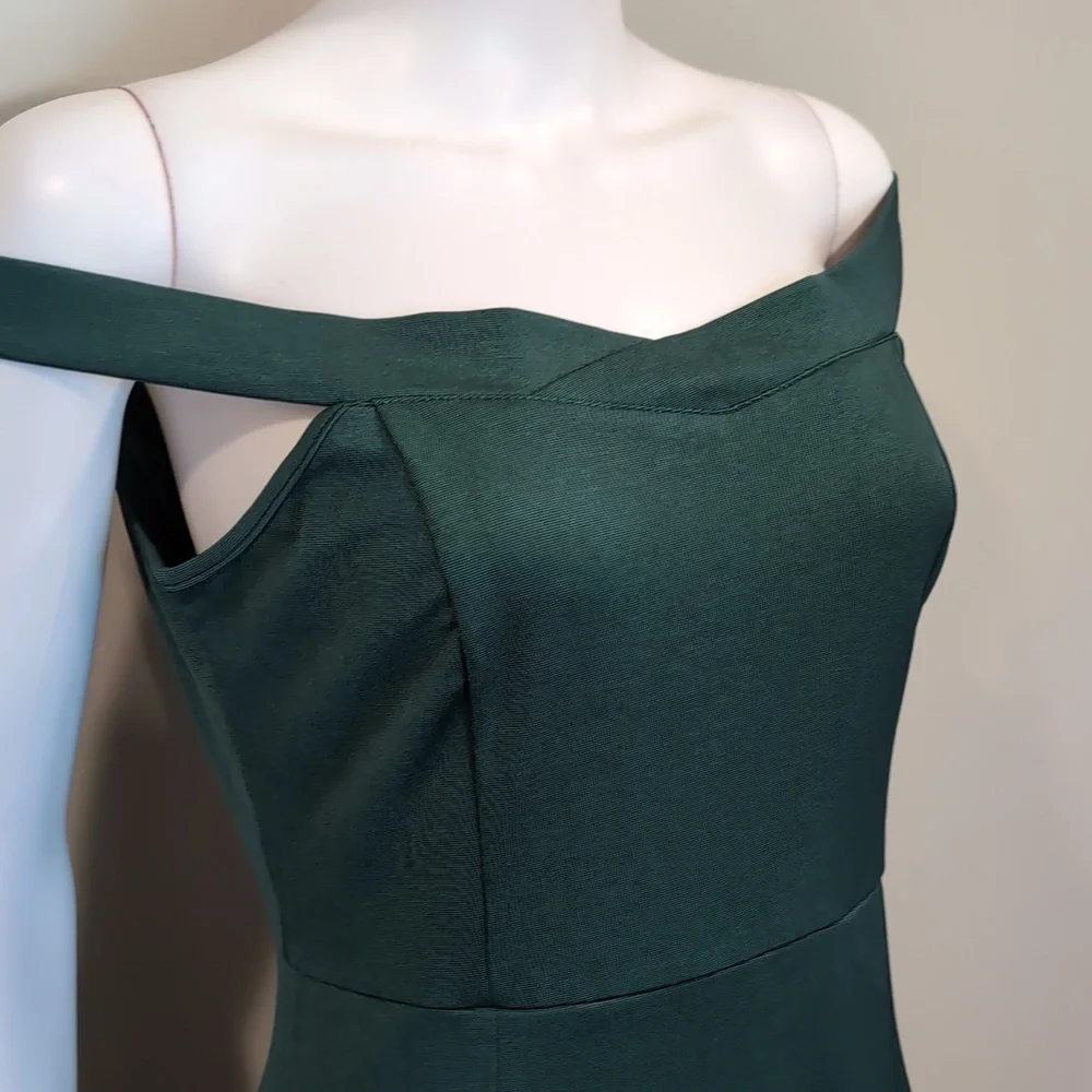 SHEIN Green Sweetheart Off Shoulder Ruffle Hem Midi Dress With Slit Size Medium